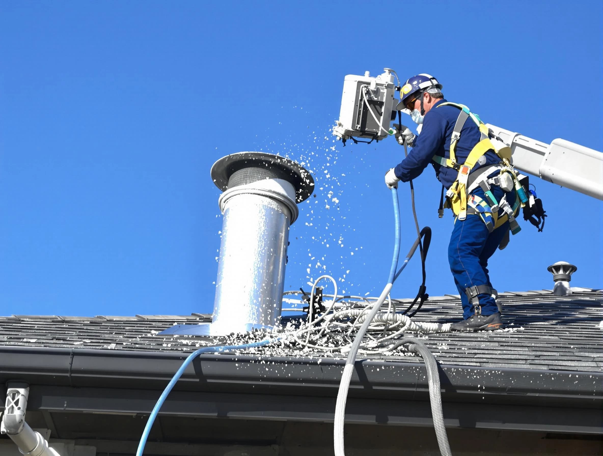 Holt Dryer Vent Cleaning certified technician safely cleaning a roof-mounted dryer vent in Holt