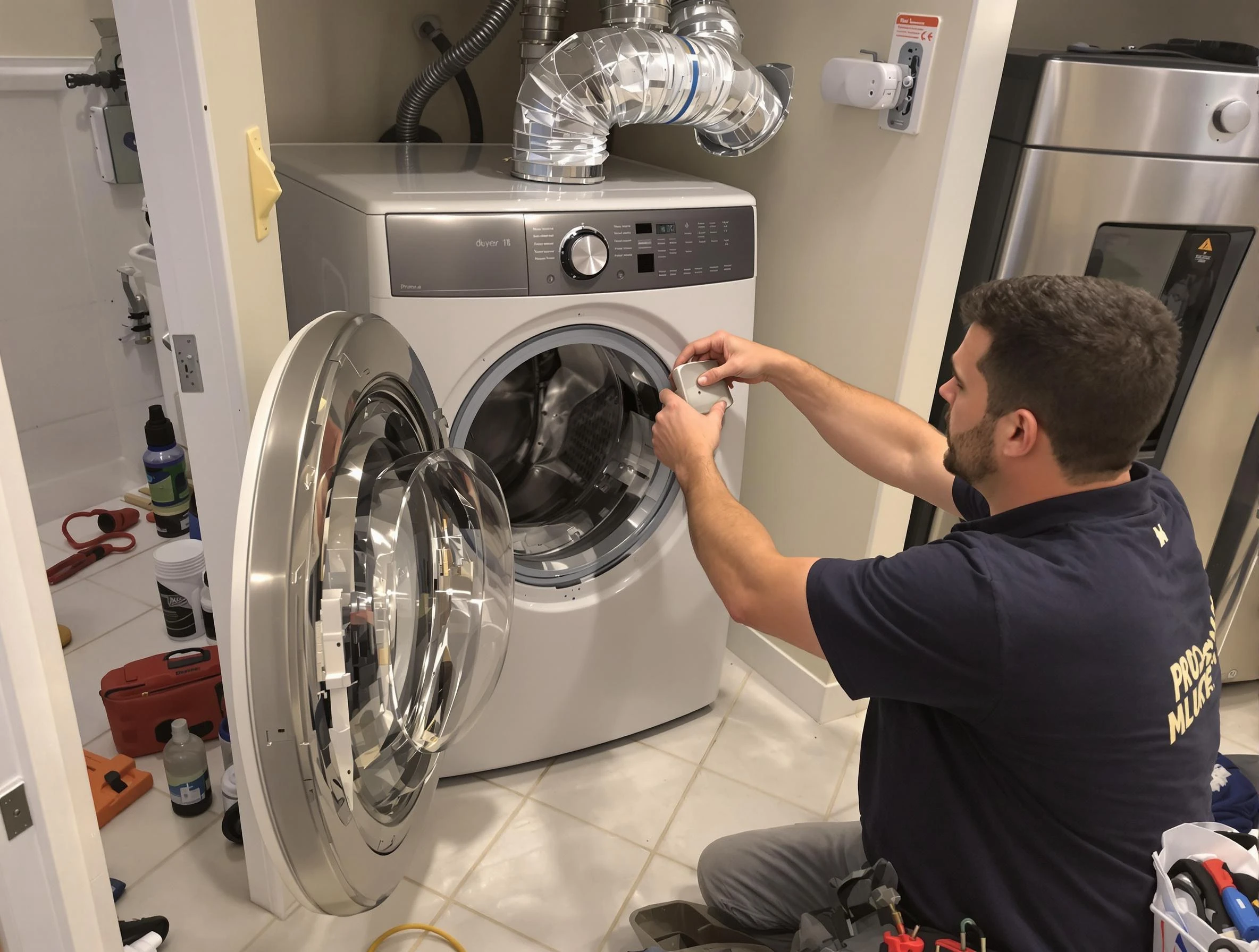 Holt Dryer Vent Cleaning technician performing precise dryer vent hose installation in Holt